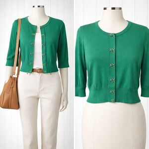 NEW 🤩 White Black Women's Cropped Green Sweater, Sz L .